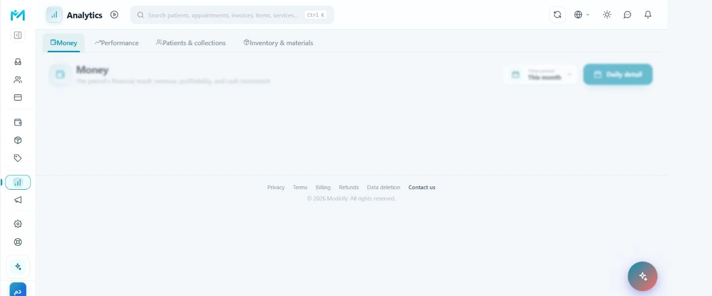 The real Modirify reports and analytics dashboard